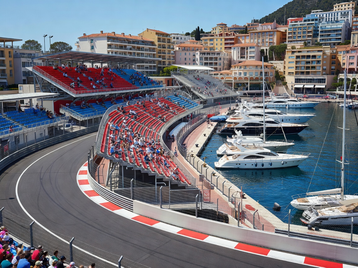 Monaco Formula One circuit harbor and grandstands
