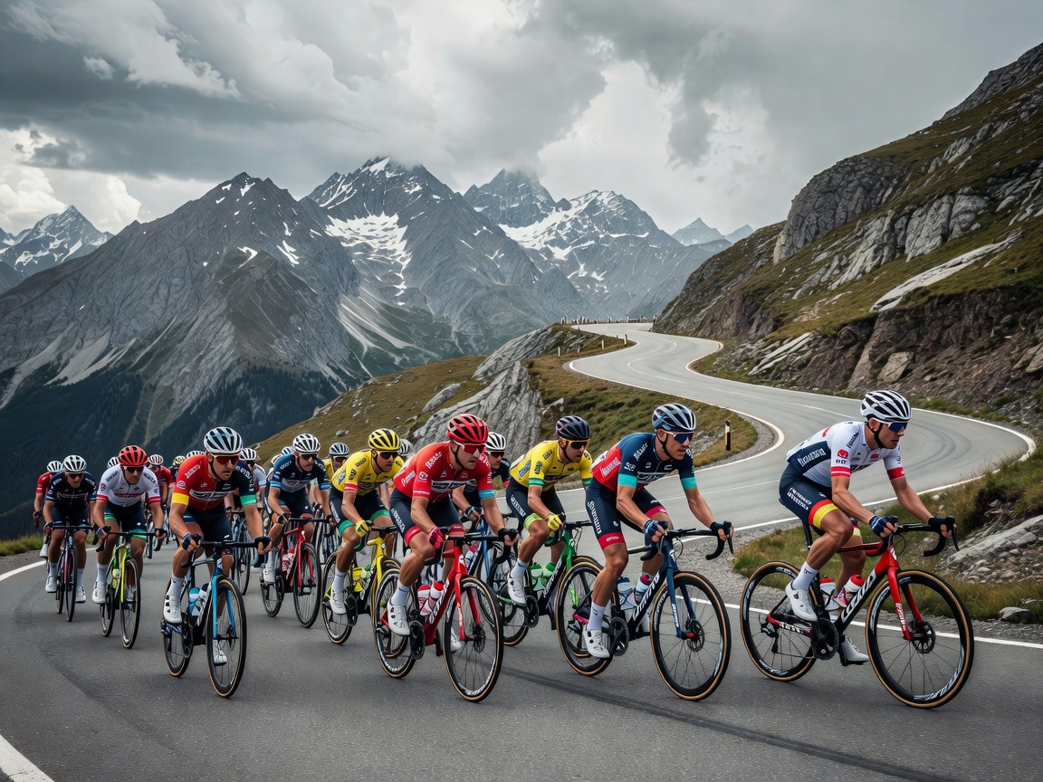 Professional Cyclists racing in European Alpine Mountain Stage